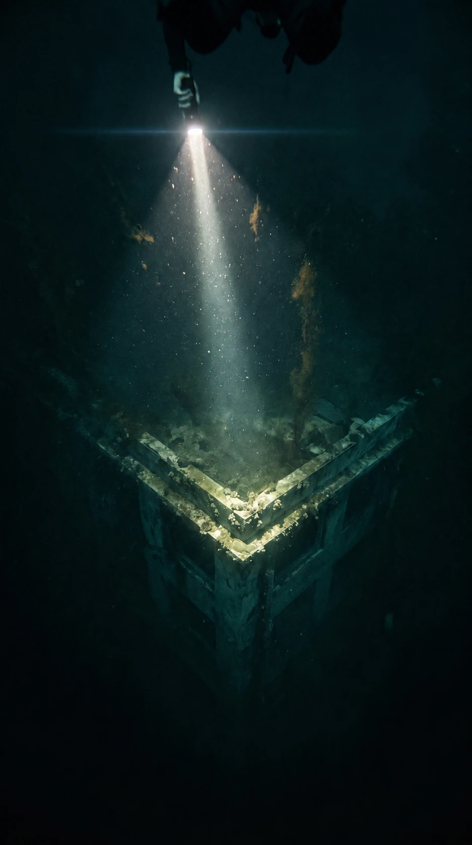 A diver’s torch reveals submerged ruins, cover for NUOC 2067